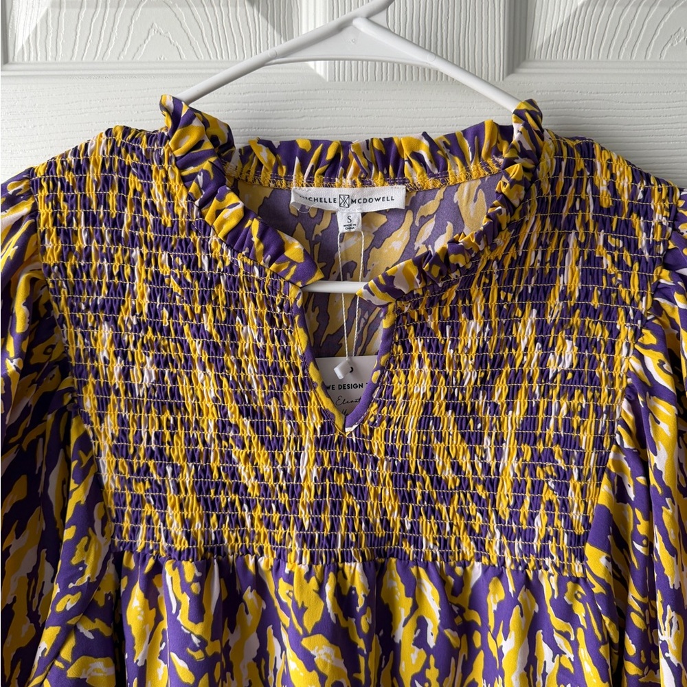Purple and Yellow Smocked Babydoll Dress